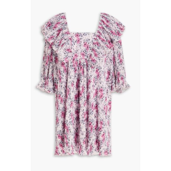 Ganni Dresses & Skirts - GANNI Crepon Mini Dress Sz 40 EU 8 10 M US Floral Pleated Ruffle Babydoll Pink